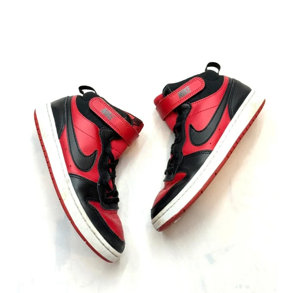 NIKE $78 Boys 2.5 University Red Black Court Borough Mid High Top Sneakers Box4